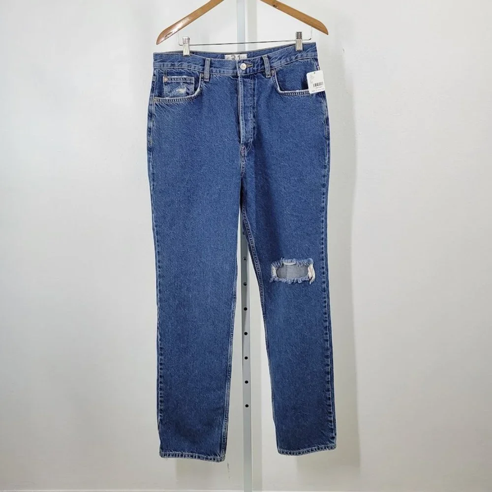 FREE PEOPLE/ WTF  lasso straight distressed jeans Sz 31 NEW - Picture 2 of 10